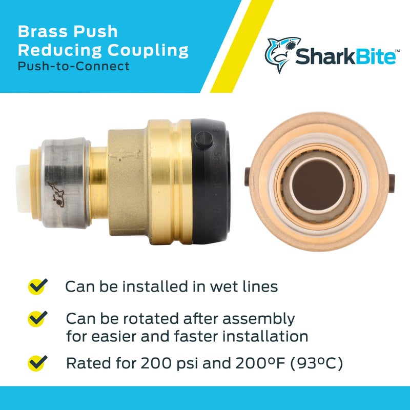 SharkBite 1-1/2 Inch x 1 Inch Reducing Coupling, Push to Connect Brass Plumbing Fitting, PEX Pipe, Copper, CPVC, PE-RT, HDPE, UXL014128 - Image 4